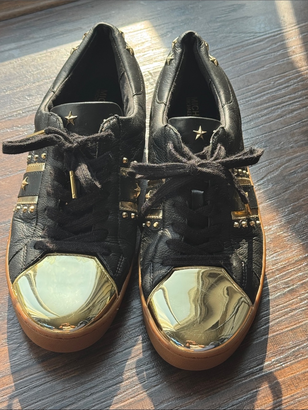 Michael Kors Black Sneakers with Gold Metallic Toe and Gold Stud ✨⭐️ Accents